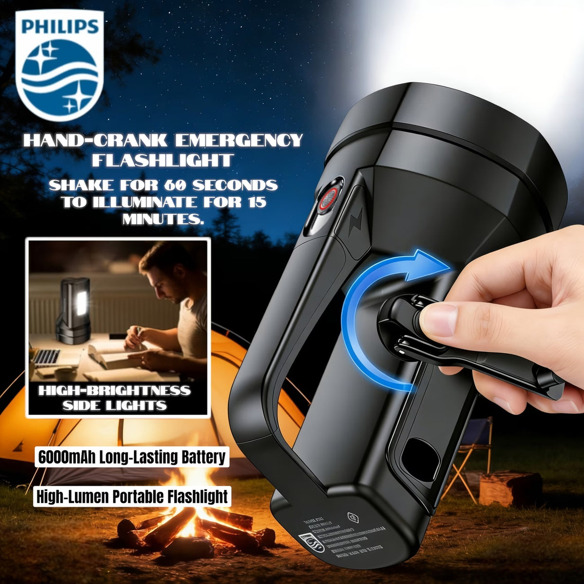 Philips Self-Powered Rechargeable Flashlight 6000mAh