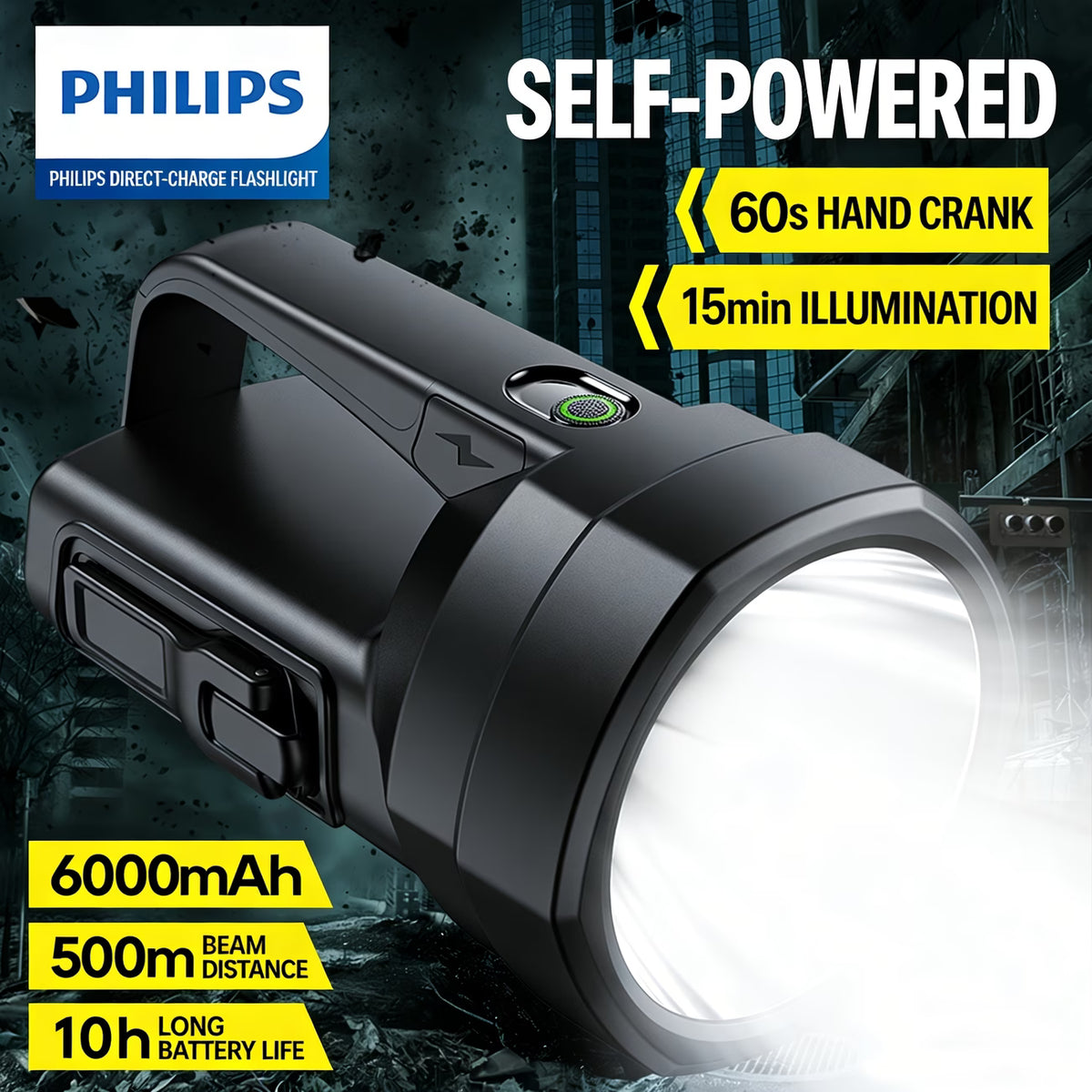 Philips Self-Powered Rechargeable Flashlight 6000mAh